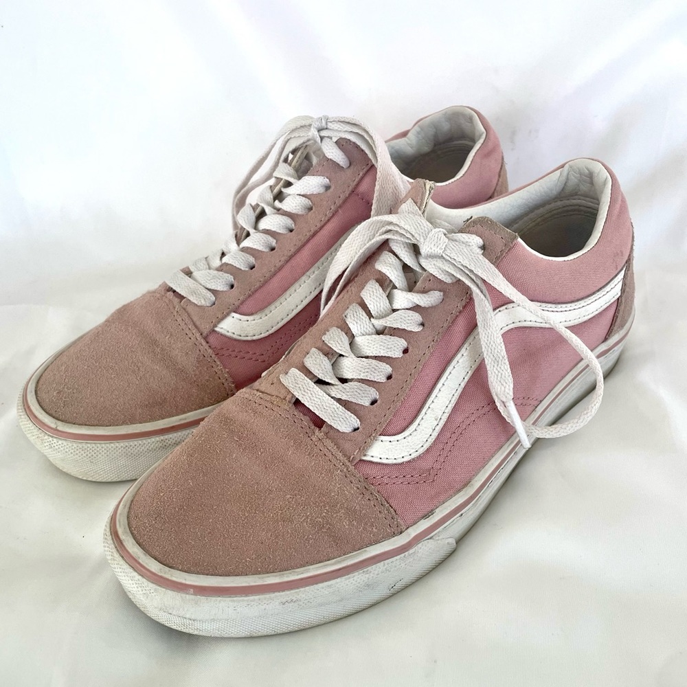 Vans Off The Wall Old Skool Pink Canvas Suede Shoes Women’s Sz 8.5 Men’s 7